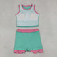 Baby Girls Kids Green Tops Scallop Skirt Shorts Yoga Active Set Summer Clothes RTS