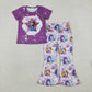 Baby Girls Short Sleeves Singer Characters Bows Shirt Pants Purple Clothes Set RTS