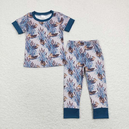 BSPO0280 Baby Boy Red Short Sleeves Ducks Shirt Pants Set Pajamas