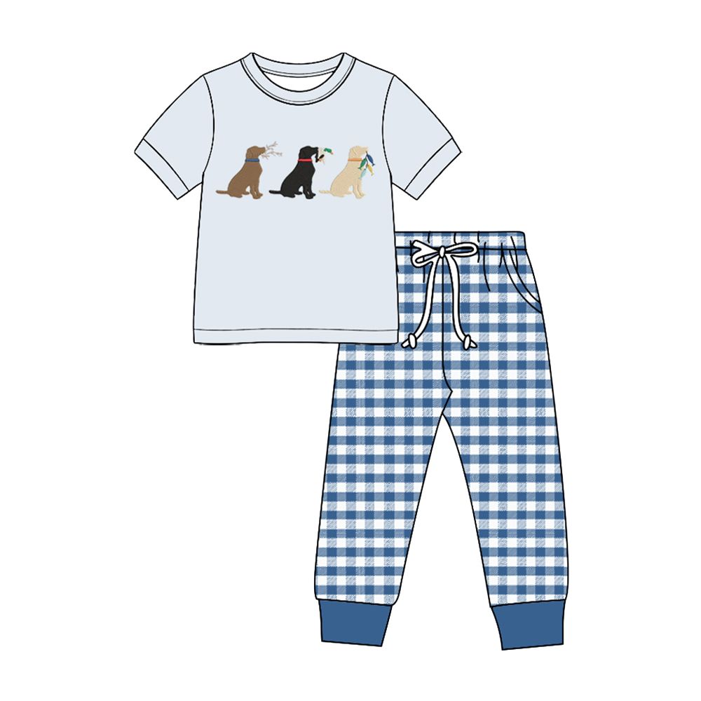 ( Moq 5 ) Preorder Baby Boys Kids Dogs Ducks Shirt Stripes Pockets Pants Hunting Set Clothes
