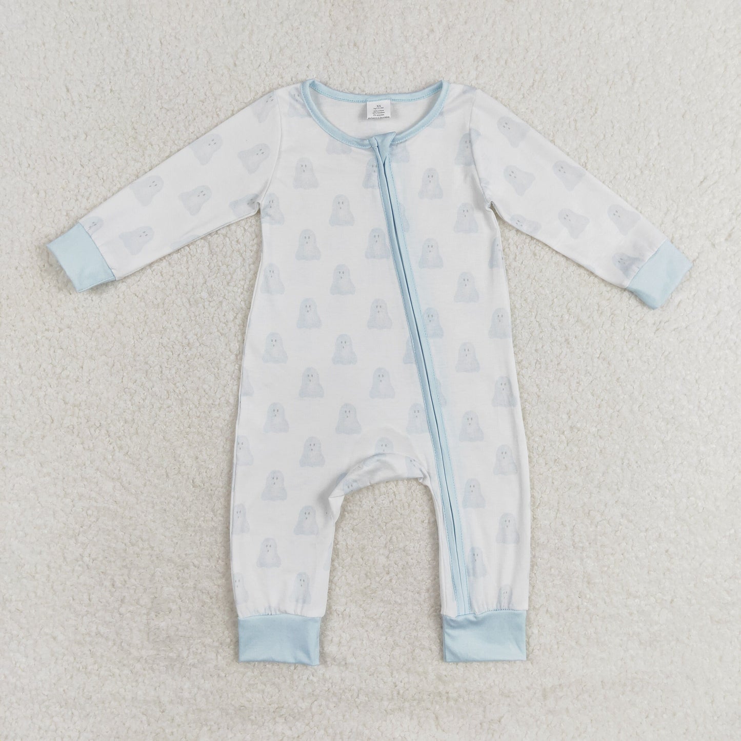 Baby Boy Halloween Blue Ghost Zipper Bamboo Romper