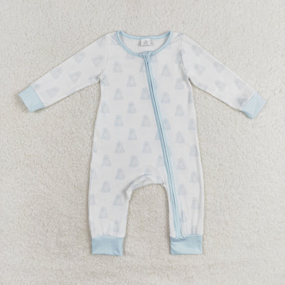 Baby Boy Halloween Blue Ghost Zipper Bamboo Romper