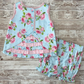 ( Moq 5 ) Preorder Baby Girls Kids Sleeveless Flower Tops Shorts Set Blue Clothes