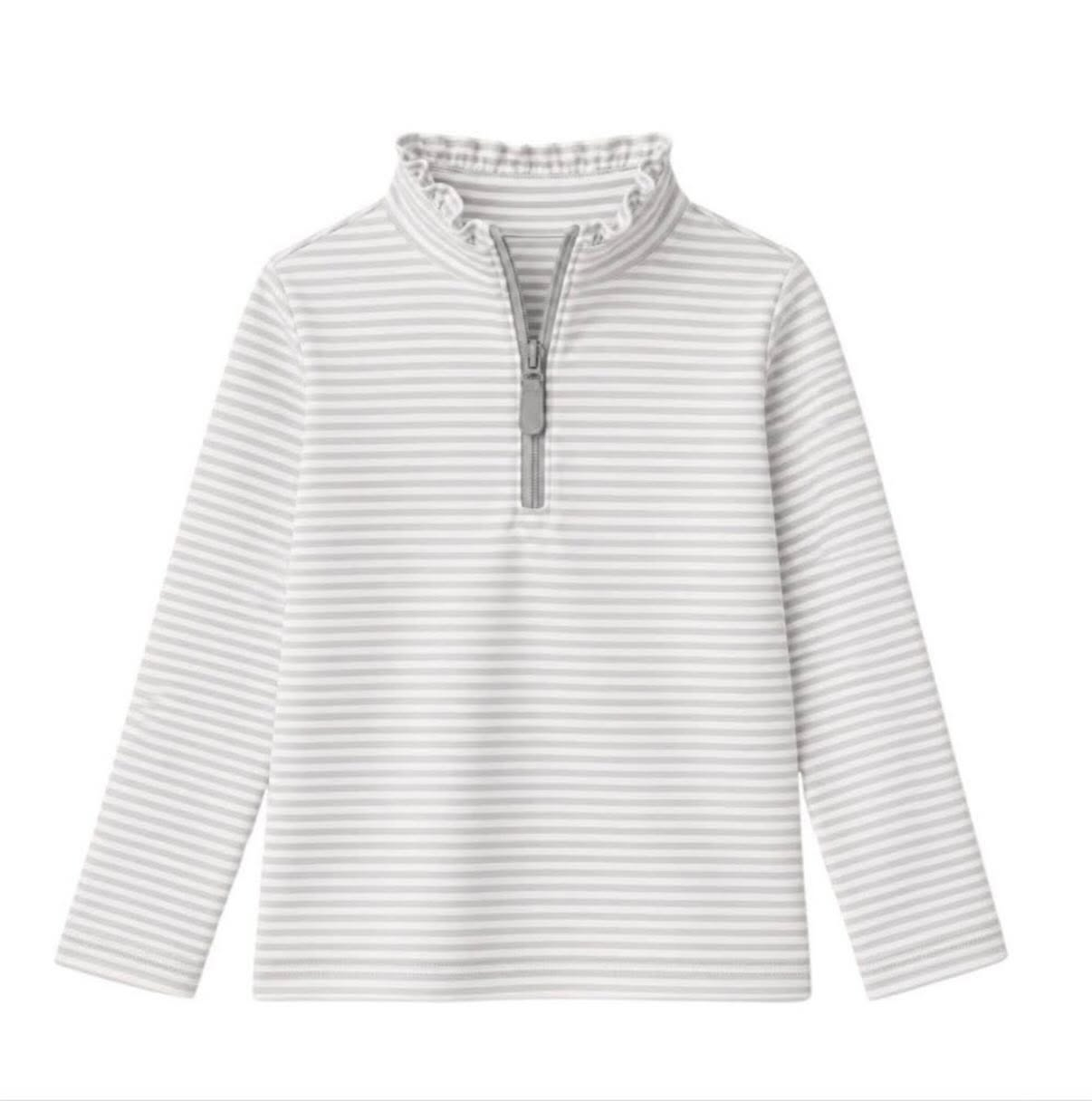 ( Moq 5 ) Preorder Baby Girls Kids Long Sleeves Grey Stripes Zipper Pullover Shirt Clothes