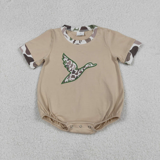 Baby Boys Short Sleeves Camo Duck Embroidery Bubble Romper RTS