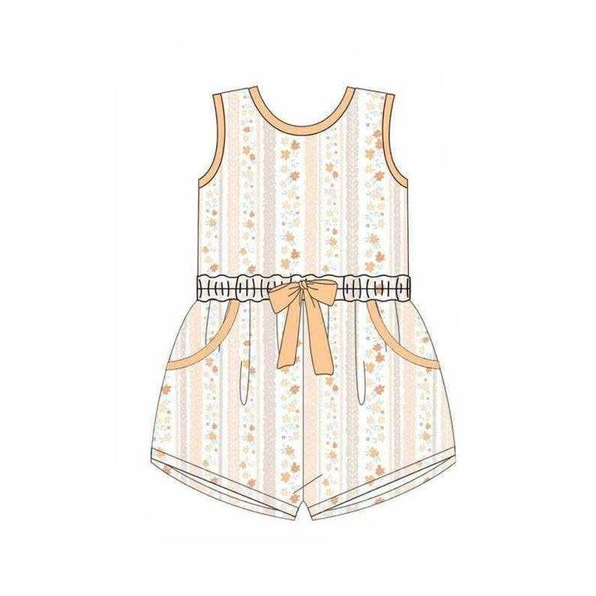 ( Moq 5 ) Preorder Baby Girls Kids Sleeveless Floral Yellow Bows Pockets Shorts Jumpsuit