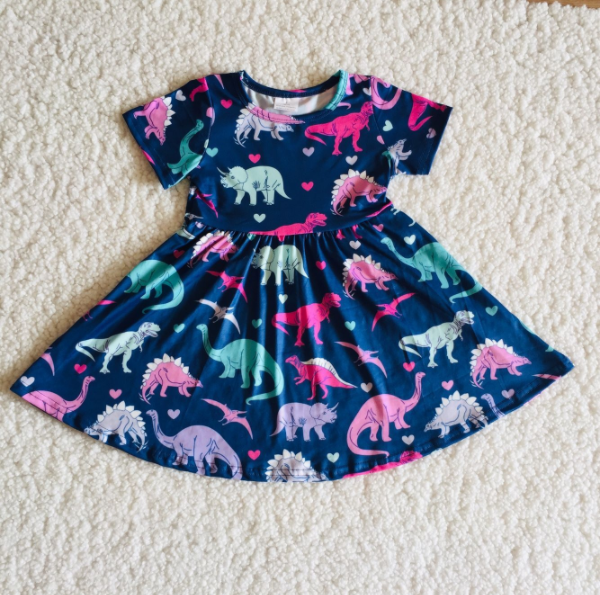 Promotion A0-12 Baby Girl Dinosaurs Hearts Twirl Dress