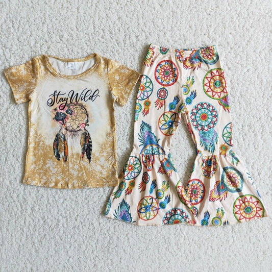 Promotion A0-14 Baby Girl Stay Wild Shirt Bell Pants Outfit