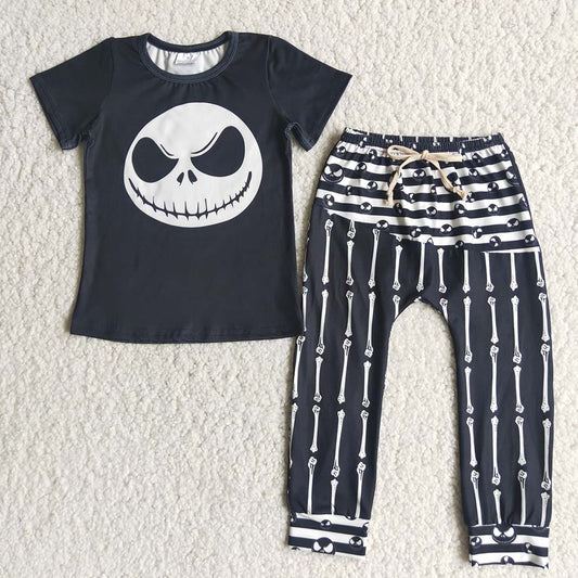 Promotion Baby Boy Halloween Short Sleeves Ghost Stripes Pants Outfit RTS