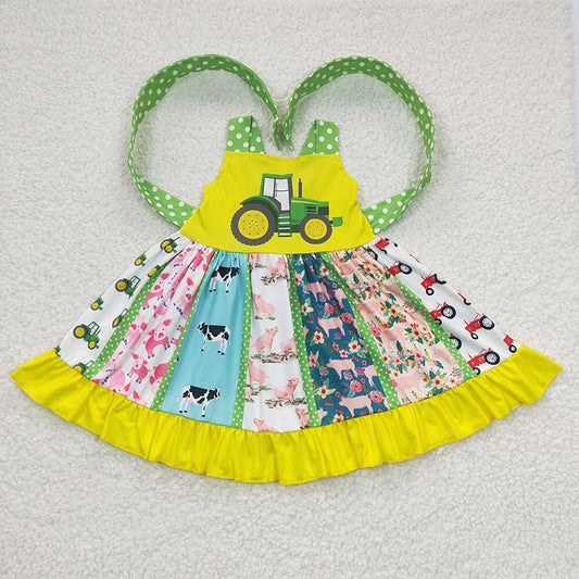 Promotion A0-21 Easter Baby Girl Farm Tractor Twirl Dress