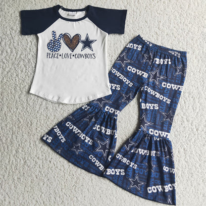 Bay Girl Short Sleeves Football Team Bell Pants Sibling Clothes Set