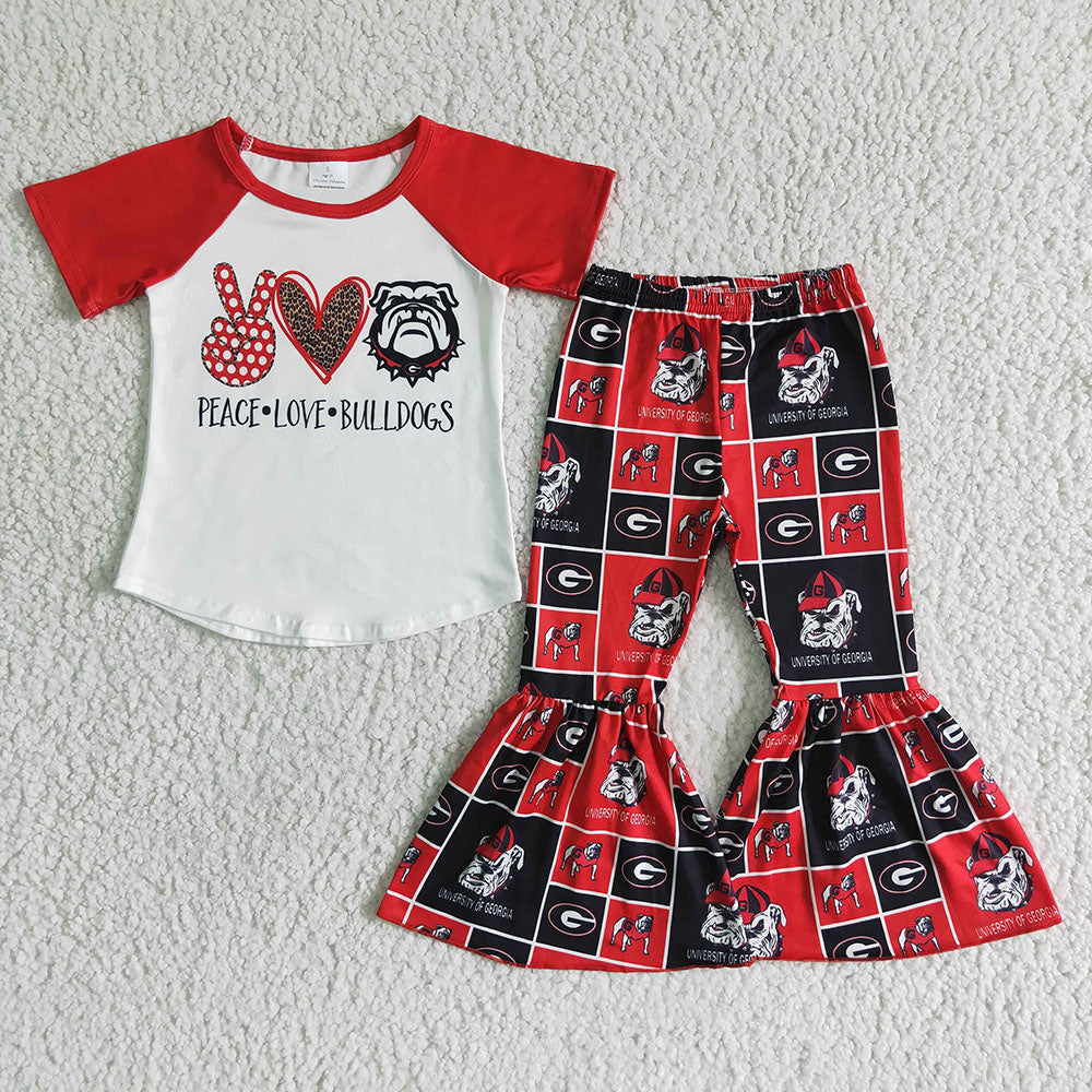 Bay Girl Short Sleeves Football Team Bell Pants Sibling Clothes Set