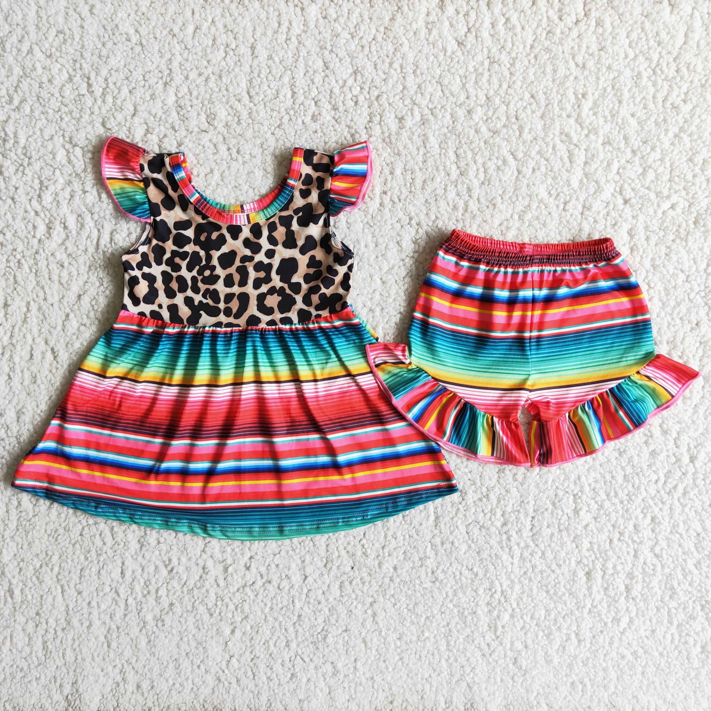 Promotion Baby Girl Summer Leopard Stripe Shorts Outfit RTS