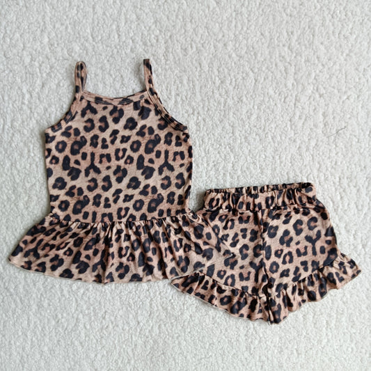 Promotion Baby Girl Summer Leopard Sleeveless Tops Shorts Outfit