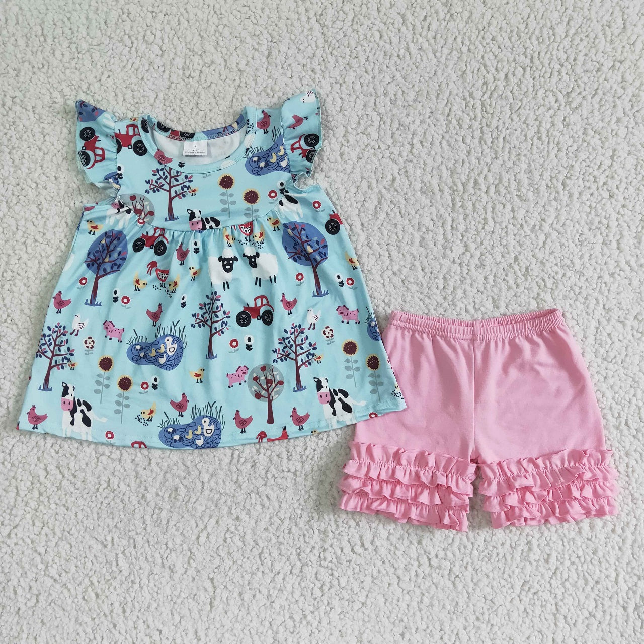 Promotion Baby Girl Summer Farm Tunic Pink Ruffle Shorts Outfit