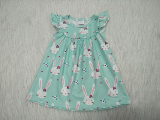 Promotion Baby Girl Short Sleeves Rabbits Green Dress