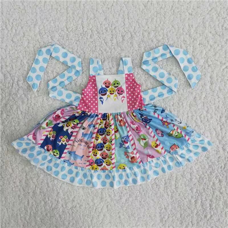 Promotion Kids Children Straps Shark Twirl Dress