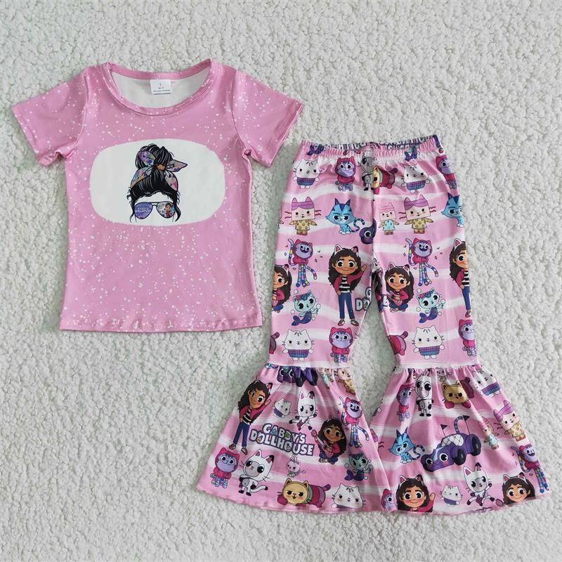 Promotion Baby Girl Pink Cat Bell Pants Set