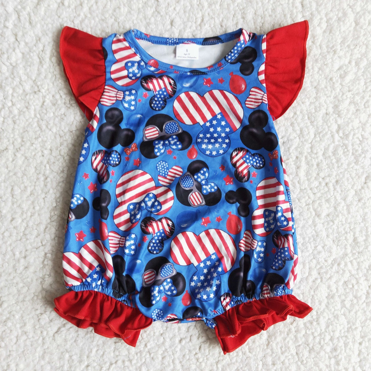 Promotion Baby Girl Short Sleeves Mouse July 4th Romper