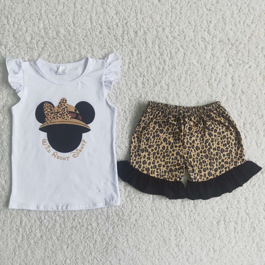 Promotion Baby Girl Summer Mouse Shirt Leopard Shorts Outfit