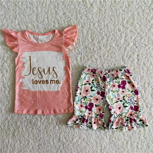 Promotion Baby Girl Summer Jesus Loves Me Floral Shorts Outfit