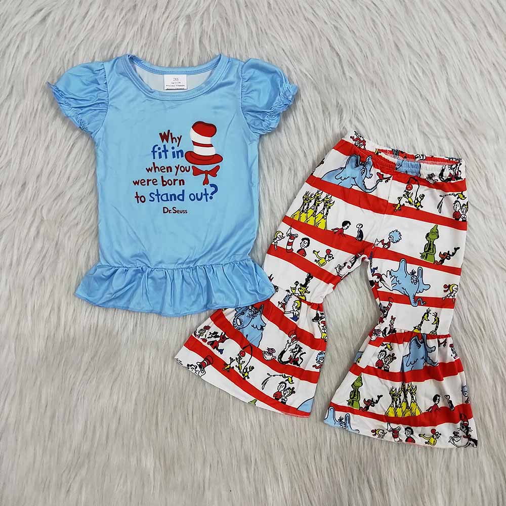 Baby Girl Short Sleeves Dr Reading Shirt Pants Sibling Outfit Clothes Set