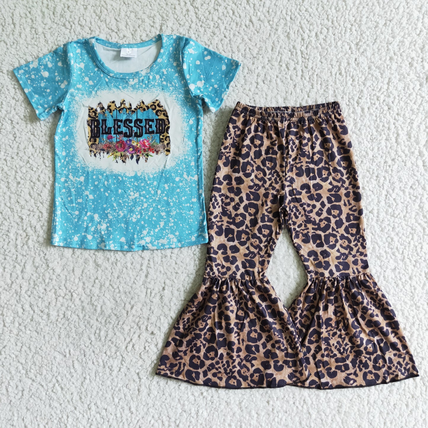 Promotion Baby Girl Blesssed Shirt Leopard Bell Pants Outfit