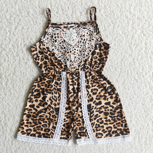 Promotion Baby Girl Sleeveless Leopard Lace Shorts Jumpsuit