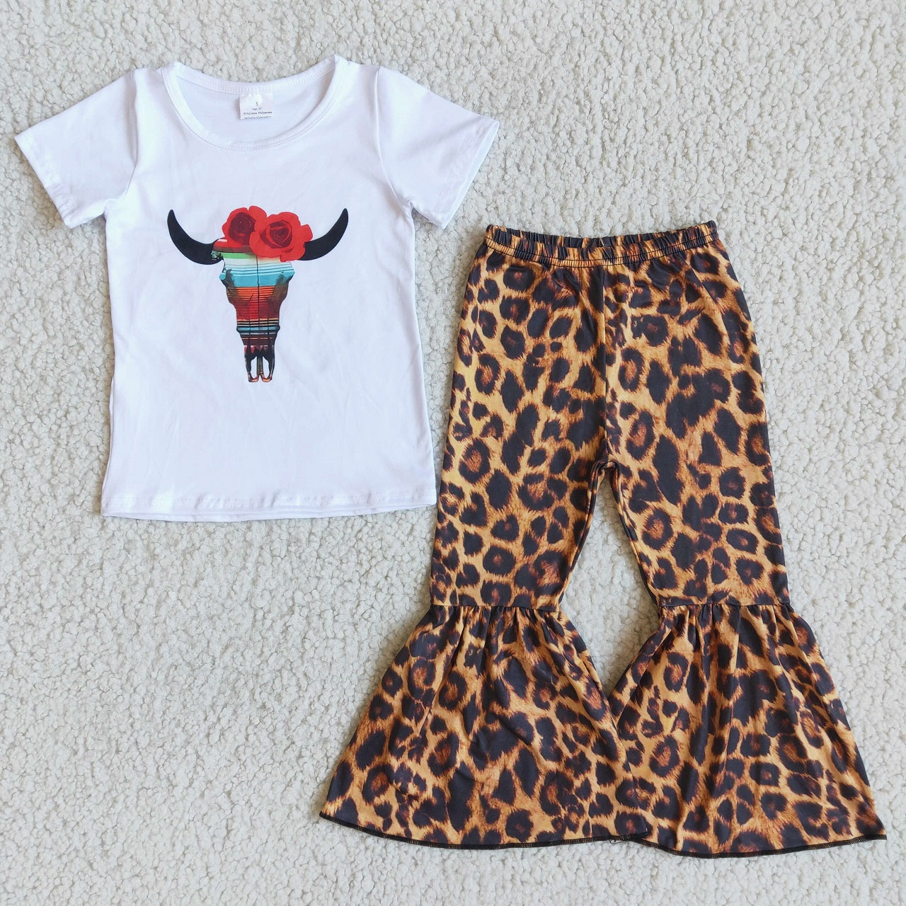 Promotion Baby Girl Western Cow Leopard Bell Pants Outfit