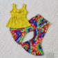 Promotion Baby Girls Kids Sleeveless Yellow Bows Tunic Bell Pants Set RTS