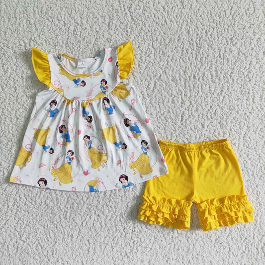 Promotion A17-5-1 Baby Girl Princess Tunic Yellow Cotton Shorts Set