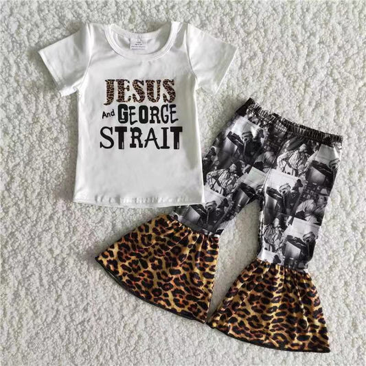 Promotion Baby Girl Short Sleeves Jesus Shirt Singer Bell Pants Set