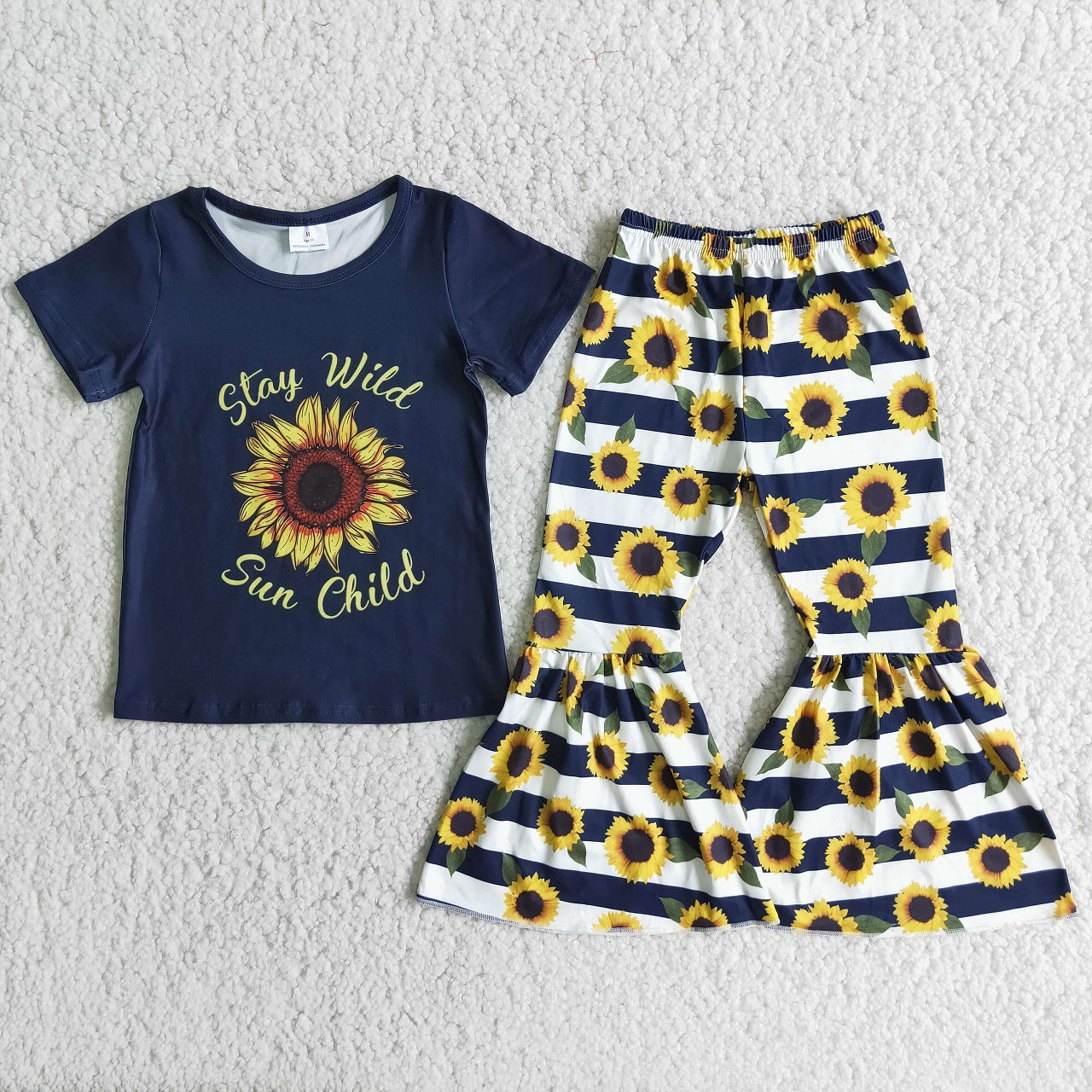 Promotion A2-3 Baby Girl Short Sleeves Shirt Sunflower Bell Pants Outfit