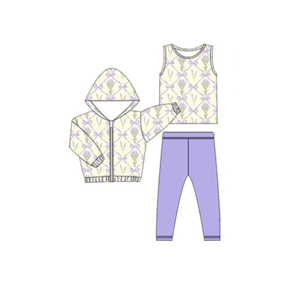 Pre-order Baby Girl Kids Long Sleeves Purple Flower Bows Zipper Hoodie Shirt Coat