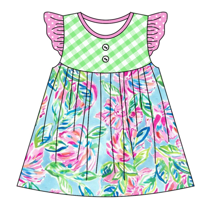 Baby Boy Girl Short Sleeves Colorful Flower Sibling Matching Dress Romper Blue Clothes Set Moq 5 Each style