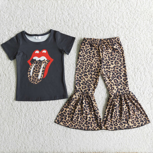 Promotion A3-16 Baby Girl Singer Leopard Bell Pants Music Outfit