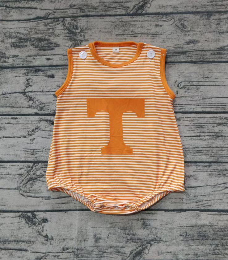 Baby Boy Sleeveless T Orange Stripes Team Bubble Romper