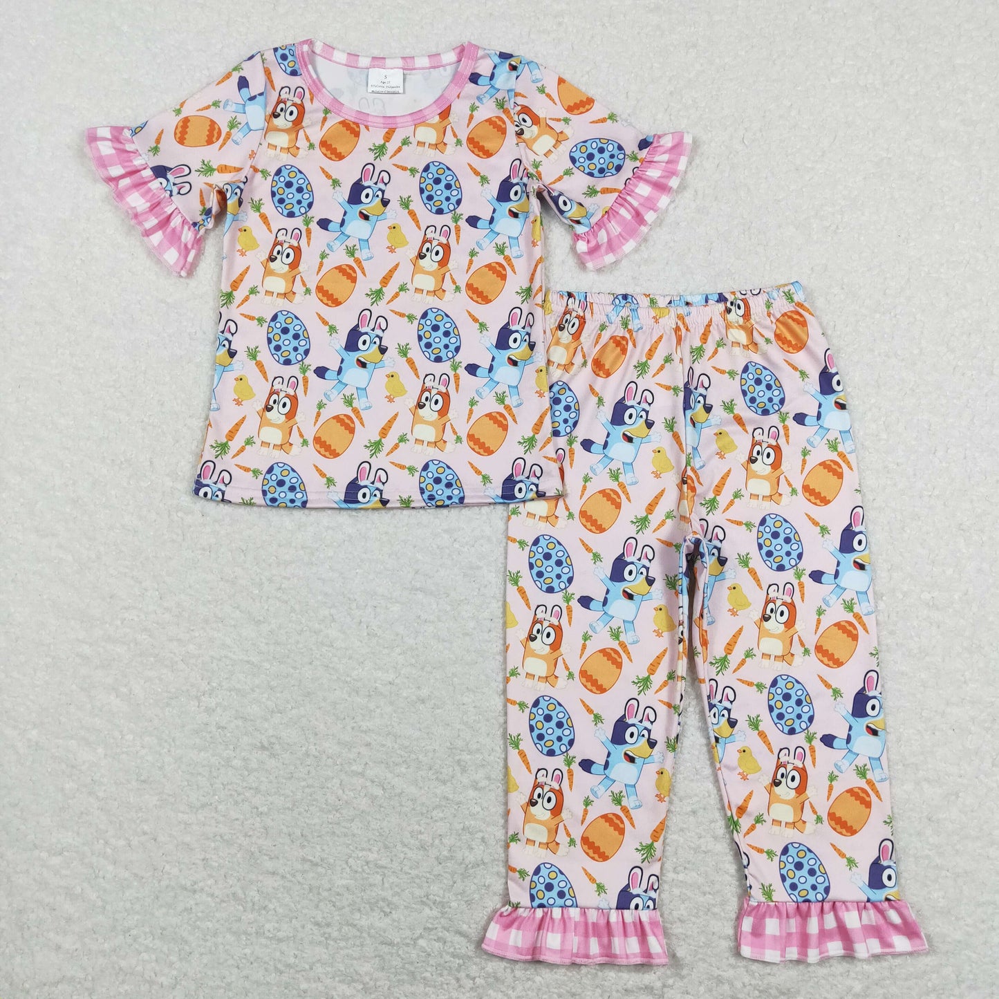 BSPO0273 Easter Baby Boy Short Sleeves Dogs Eggs Shirt Pants Set Pajamas