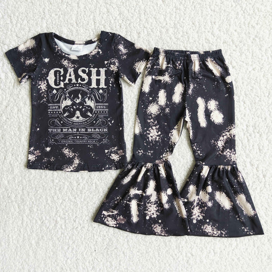 Promotion A5-13 Baby Girl Short Sleeves Shirt Bell Pants Music Outfit