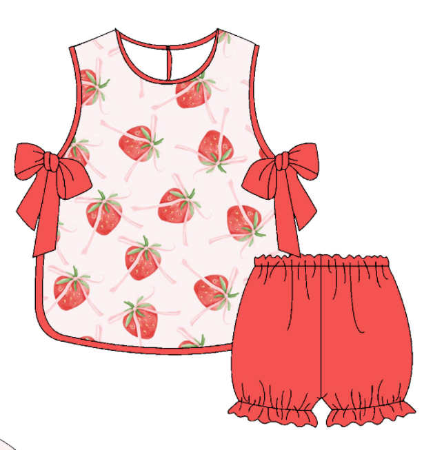 Baby Girl Strawberry Bows Sibling Matching Dress Romper Pink Clothes Set ( Moq 5 Each style )