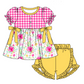 Baby Girl Short Sleeves Flower Pink Plaid Sibling Romper Dress Clothes Set ( Moq 5 Each Design )11.19