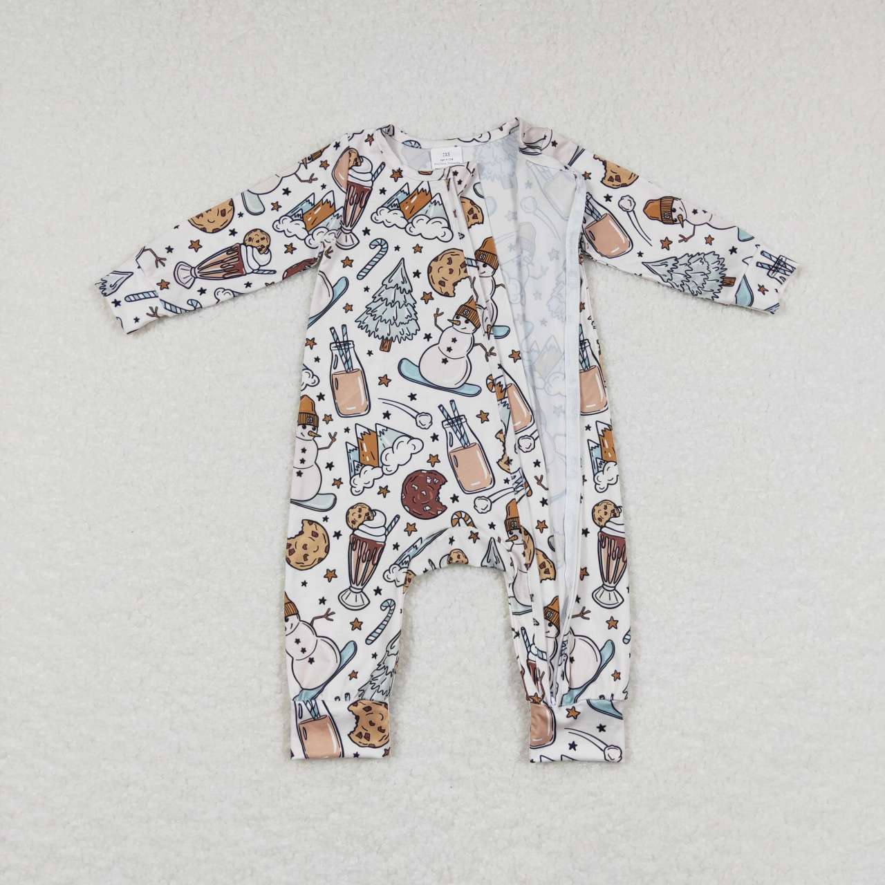 LR0651 Baby Boy Long Sleeves Christmas Cookie Tree Zipper One Piece Romper