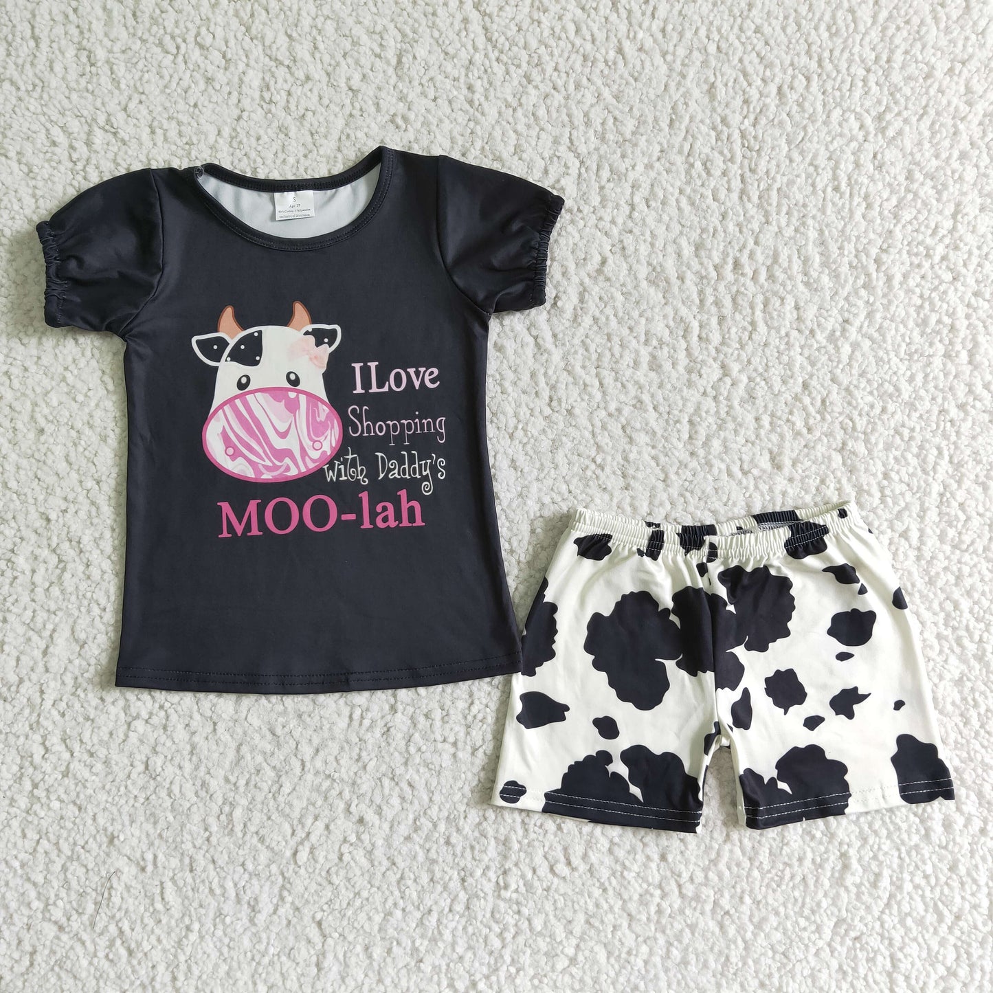 Promotion Baby Girl Summer Short Sleeves Shirt Cow Print Shorts Western Outfit