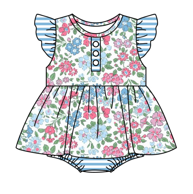 Baby Girl Floral Sibling Romper Dress Clothes Set ( Moq 5 Each Design )