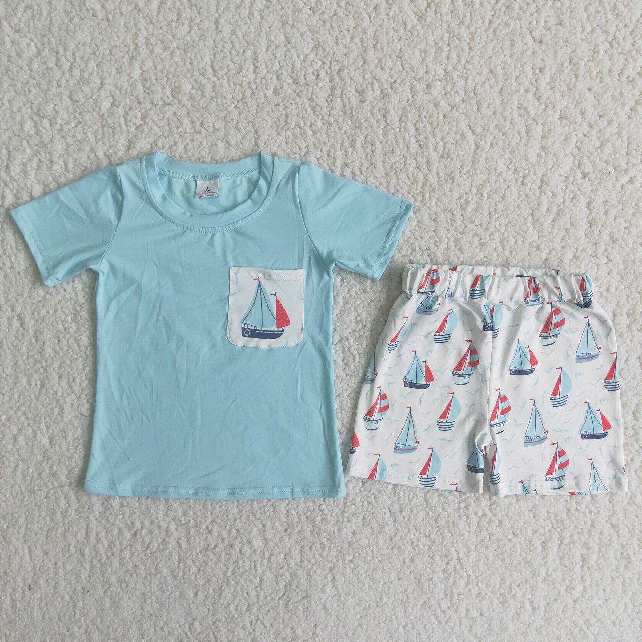 Promotion Baby Boy Short Sleeves Pocket Shirt Boats Shorts Outfit