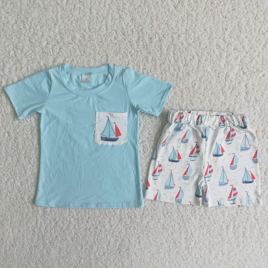 Promotion Baby Boy Short Sleeves Pocket Shirt Boats Shorts Outfit