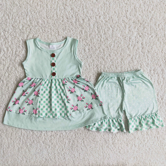 Promotion Baby Girl Floral Tunic Shorts Summer Set