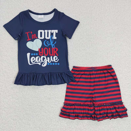 Promotion Baby Girl Baseball Shirt Ruffle Striped Shorts Summer Outfit