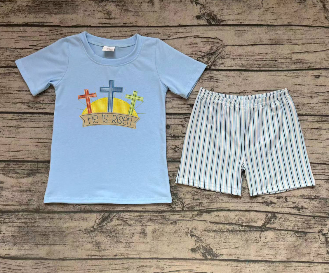 No moq Pre-order BSSO0356 Easter Baby Boy Cross Shirt Stripes Shorts Set