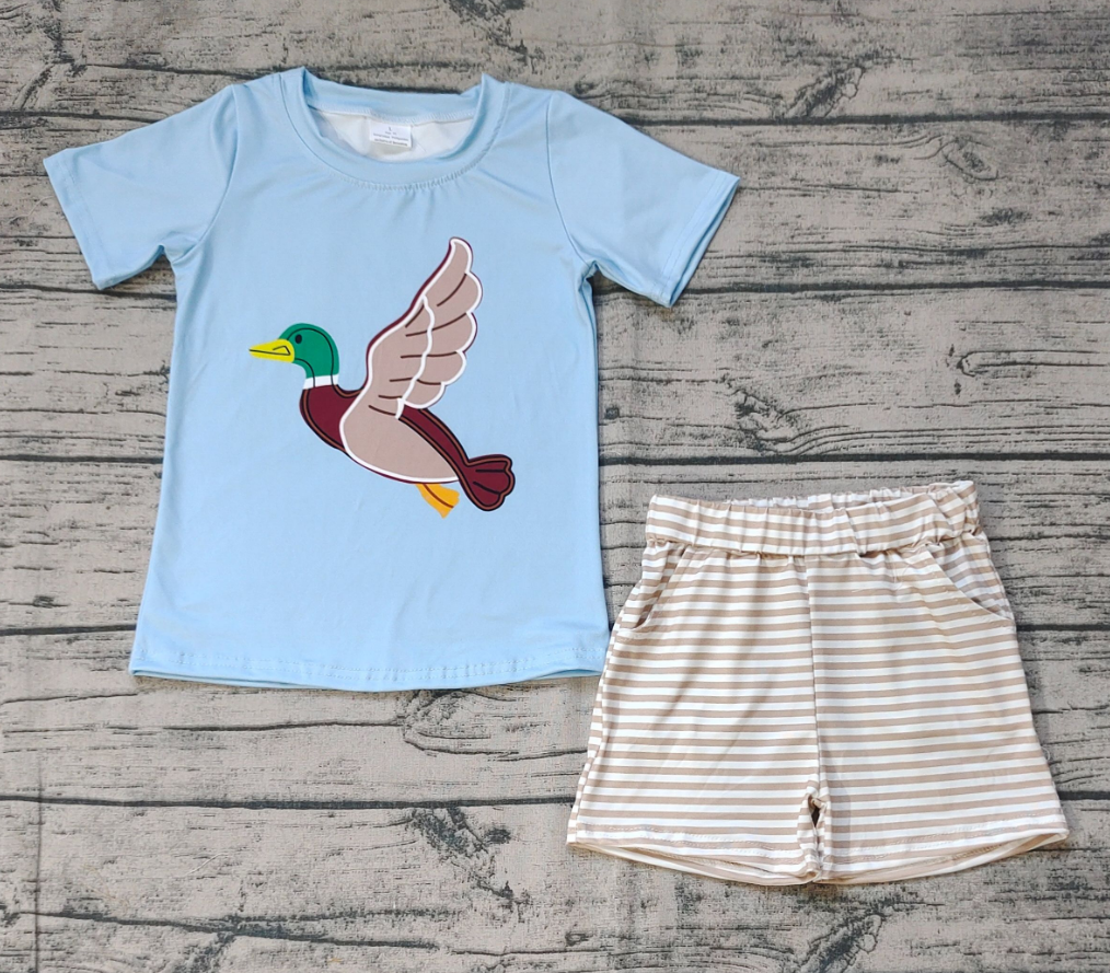 Baby Boy Short Sleeve Duck Blue Shirt Stripes Shorts Set